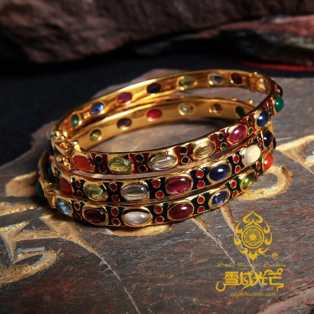 925 Sterling Silver Gilding Coloured Enamels Gemstone Bracelet
